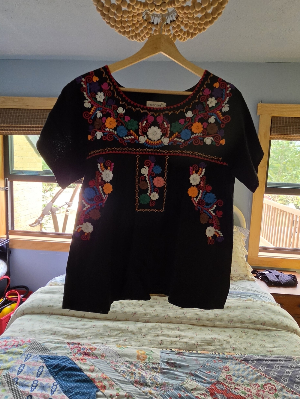 Embroidered Black Floral Boho Blouse
